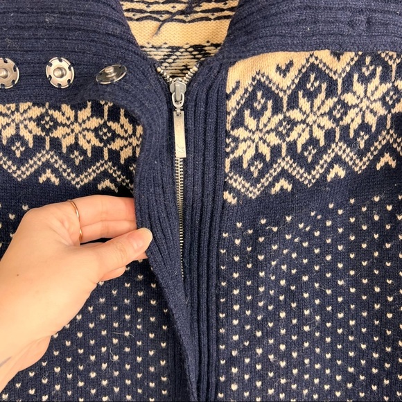 Eddie Bauer Cardigan Sweater Womens S Full Zip Wool Blend Blue Nordic Heart Knit - Picture 2 of 12